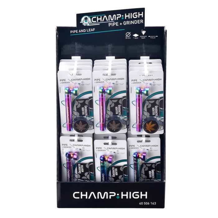 Champ High Grinder & Glass Pipe Rainbow 9.5cm